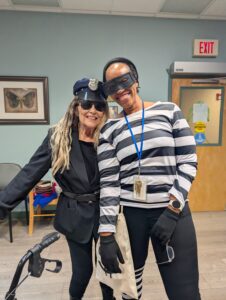 Jessica and friend at halloween at Freedom House